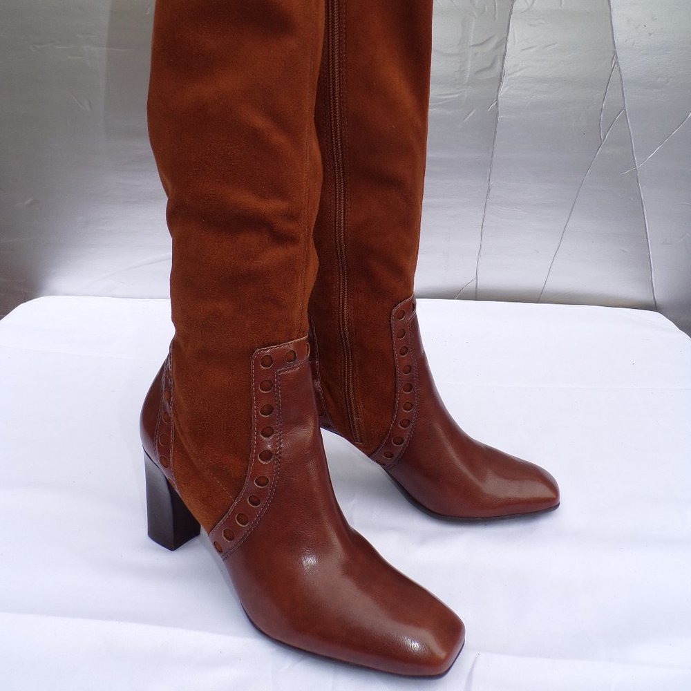 FRANCO SARTO BROWN LEATHER/SUEDE KNEE HIGH BOOTS